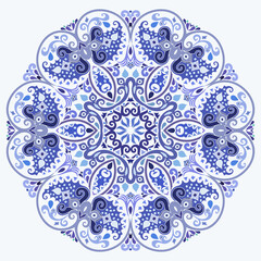 Fototapeta na wymiar Vector blue decorative floral ethnic illustration