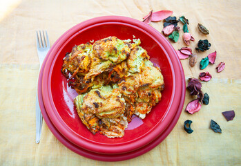Zucchini flowers with  ricotta baked,