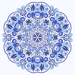 Vector blue decorative floral ethnic illustration