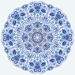 Vector blue decorative floral ethnic illustration