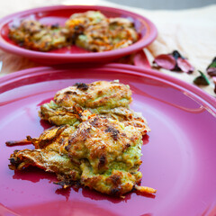 Zucchini flowers with  ricotta baked,