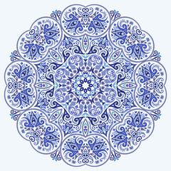 Vector blue decorative floral ethnic illustration