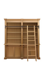 classic wooden bookcase with library ladder realistic 3d vector illustration isolated on white background