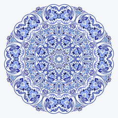 Vector blue decorative floral ethnic illustration
