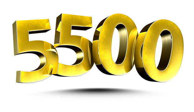 3D illustration Golden number 5500 isolated on a white background.(with Clipping Path).