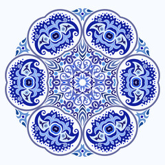 Vector blue decorative floral ethnic illustration