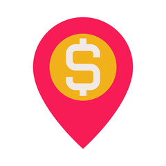 Business & Finance, Bank location, Flat color icon.