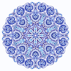 Vector blue decorative floral ethnic illustration