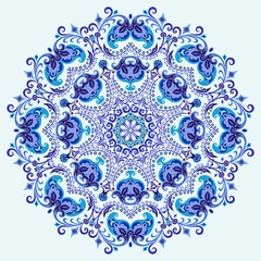 Vector blue decorative floral ethnic illustration