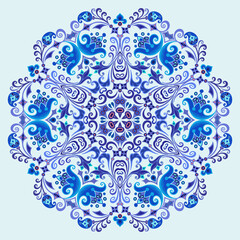 Vector blue decorative floral ethnic illustration