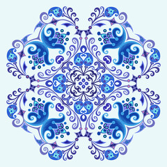 Vector blue decorative floral ethnic illustration