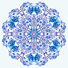 Vector blue decorative floral ethnic illustration