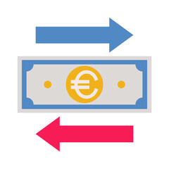 Business & finance, Euro money transfer, Flat color icon.