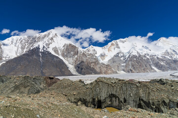 Pabeda-Khan Tengry glacier massif, View from Base Camp, Central Tien Shan Mountain Range, Border of Kyrgyzstan and China, Kyrgyzstan, Asia