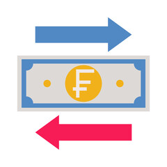 Business & finance, Franc money transfer, Flat color icon.
