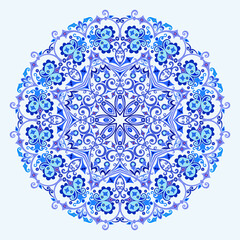 Vector blue decorative floral ethnic illustration