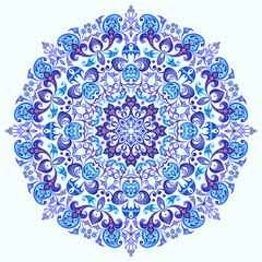 Vector blue decorative floral ethnic illustration