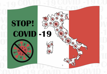 italy stop covid 19 coronavirus background vector illustration.flag of italy stop covid-19. stop coronavirus. coronavirus in italy sign web banner.italy news society appeal. stinks of italy.