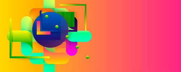 Bright juicy colors background with geometric elements, lines and dots for text, universal design, banner concept