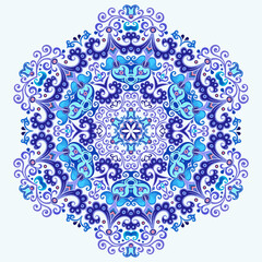 Vector blue decorative floral ethnic illustration