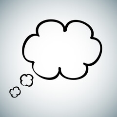 Think bubble isolated on gray background. Trendy think bubble in flat style. Modern template for social network and label. Creative thought balloon. Cloud line art, vector illustration