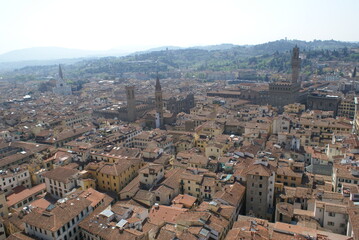 Fototapeta na wymiar Florence, Italy: a view of the city from the top of Giotto's campanile (tower bell) 