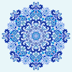 Vector blue decorative floral ethnic illustration