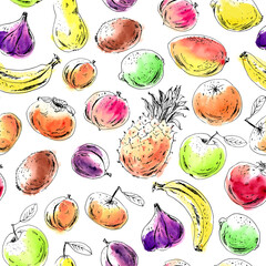 Hand drawn fruit seamless pattern
