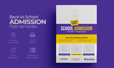 Kids back to school education admission flyer poster layout template