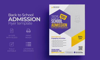 Kids back to school education admission flyer poster layout template