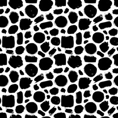 Polka dot grunge seamless vector pattern. Circle brushstrokes and rounded shapes. Hand drawn abstract ink background. Smears, circles, dots, splotches, blobs. Abstract wallpaper design, textile print