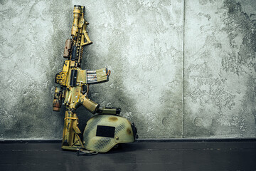 Modern weapon series. US Army assault rifle, close up.