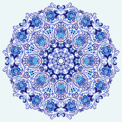 Vector blue decorative floral ethnic illustration