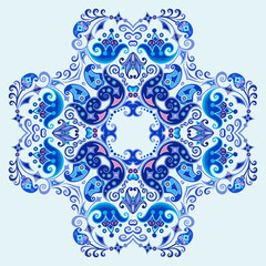 Vector blue decorative floral ethnic illustration