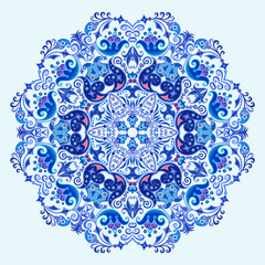 Vector blue decorative floral ethnic illustration