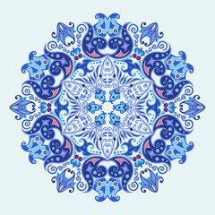 Vector blue decorative floral ethnic illustration