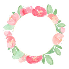 watercolor loose red and pink peony flower bloom wreath frame