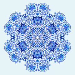 Vector blue decorative floral ethnic illustration