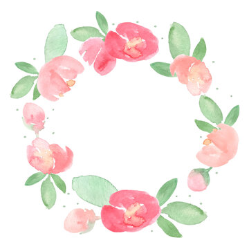 watercolor loose red and pink peony flower bloom wreath frame