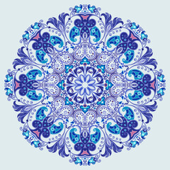 Vector blue decorative floral ethnic illustration