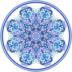 Vector blue decorative floral ethnic illustration