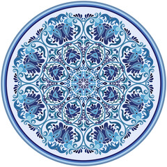 Vector blue decorative floral ethnic illustration