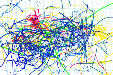 Colorful scribble on checkered sheet