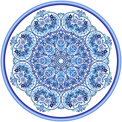 Vector blue decorative floral ethnic illustration