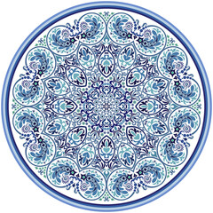 Vector blue decorative floral ethnic illustration