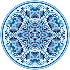 Vector blue decorative floral ethnic illustration