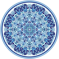 Vector blue decorative floral ethnic illustration