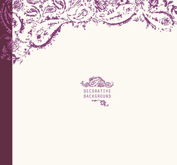 Hand drawn purple oriental paisley background
