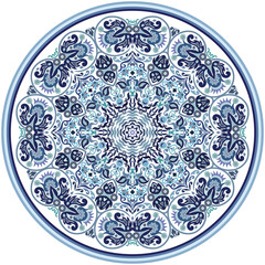 Vector blue decorative floral ethnic illustration