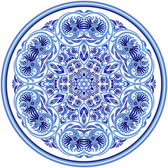 Vector blue decorative floral ethnic illustration